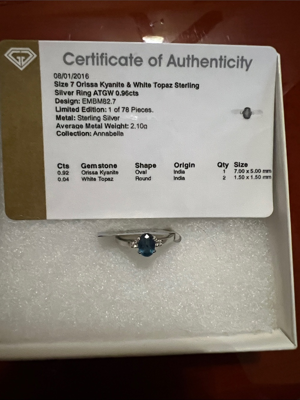 Sterling Silver Orissa Kyanite & White Topaz Ring - Blue